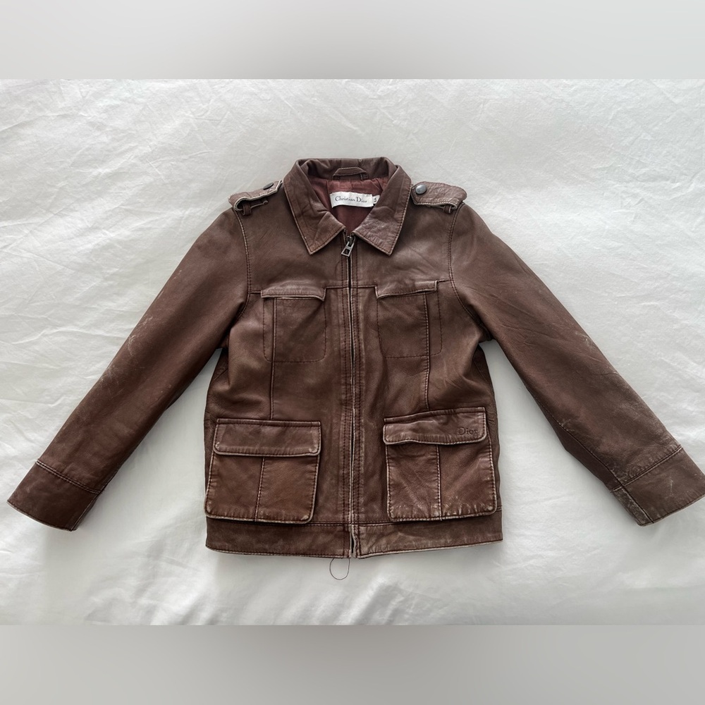 Christian Dior Kids Leather Jacket Brown Pre-loved 6 Years Girl or Boy Unisex
